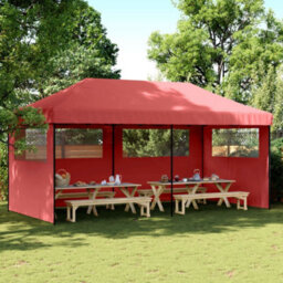 Walplus Foldable Party Tent Garden Gazebo Canopy Pop-Up With 3 Sidewalls Burgundy - thumbnail 1