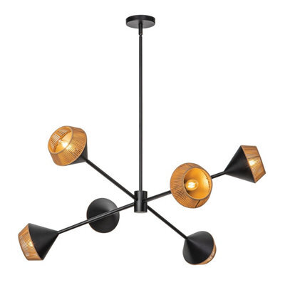 Luminosa Lighting Elstead Alora Mood Daphne Multi Arm Pendant Ceiling Light Contemporary Matt Black, Natural 6X E14 - image 1