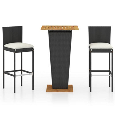 Berkfield 3 Piece Garden Bar Set With Cushions Poly Rattan Black - image 1