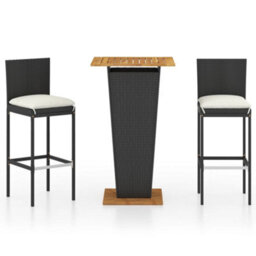 Berkfield 3 Piece Garden Bar Set With Cushions Poly Rattan Black - thumbnail 1