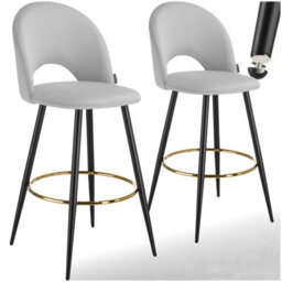 Tectake Bar Stool Rachel With Backrest And Velvet Look Cover, 49 X 58 X 110 Cm - Light Grey/black, Set Of 2