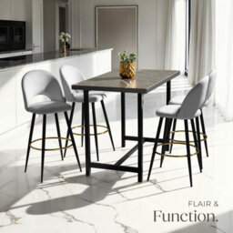 Tectake Bar Stool Rachel With Backrest And Velvet Look Cover, 49 X 58 X 110 Cm - Light Grey/black, Set Of 2 - thumbnail 7