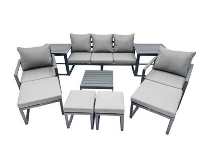 Fimous Outdoor Garden Furniture Set Aluminium Lounge Sofa Square Coffee Table Sets With 4 Stools 2 Side Tables Dark Grey - image 1