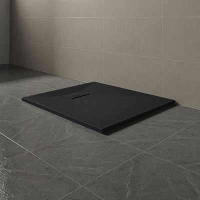 Sundaze 900 X 800mm Smc Black Rectangle Slate Effect Bathroom Shower Tray - image 1