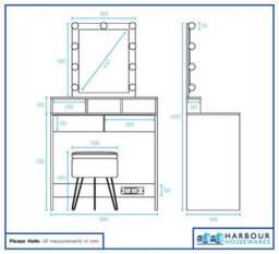Harbour Housewares Wooden Dressing Table Set With Led Lights & Blue Stool - White - thumbnail 7