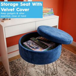 Harbour Housewares Wooden Dressing Table Set With Led Lights & Blue Stool - White - thumbnail 9