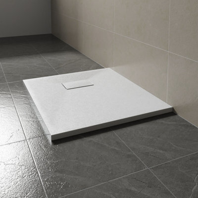 Sundaze 900 X 700mm Smc White Rectangle Slate Effect Bathroom Shower Tray - image 1