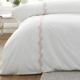 Bianca Camille Embroidered Floral 200 Thread Count Cotton Single Duvet Cover Set With Pillowcase White / Pink - thumbnail 4