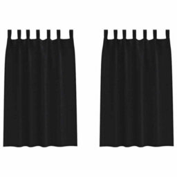 Berkfield Curtains With Curtains 2 Pcs Black Polyester - thumbnail 2