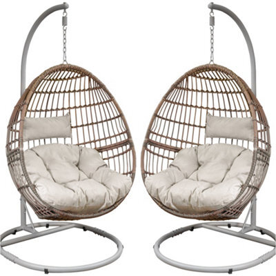 Loops 2 Pack Premium Single Hanging Garden Egg Chair - Wicker Rattan - Swing Cocoon - image 1