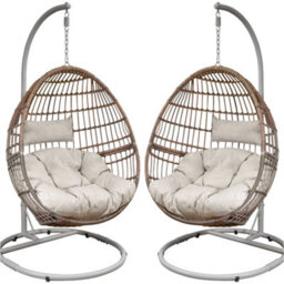 Loops 2 Pack Premium Single Hanging Garden Egg Chair - Wicker Rattan - Swing Cocoon