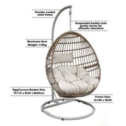 Loops 2 Pack Premium Single Hanging Garden Egg Chair - Wicker Rattan - Swing Cocoon - thumbnail 8