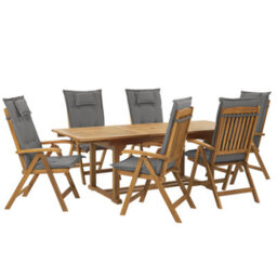 Beliani Java 6 Seater Garden Dining Set Graphite Grey Acacia Wood With Cushions - thumbnail 1
