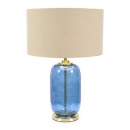 Valuelights Leigh Navy Blue Glass And Gold Detail Table Lamp With Beige/gold Shade - thumbnail 2