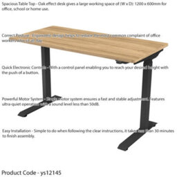 Loops Versatile 1200 X 600mm Electric Standing Desk In Black And Oak - Height Adjustable For Comfort And Productivity - thumbnail 2