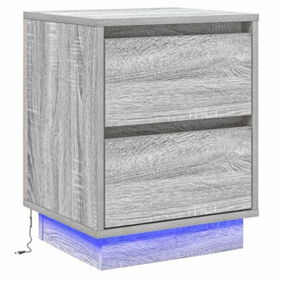 Berkfield Modern Bedside Cabinet With Led Lights Grey Sonoma 39X34,5X50 Cm