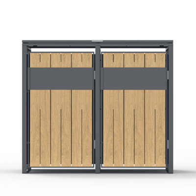 Phoenix Safe Company Phoenix Outdoor Double Wheelie Bin Store For 2 X 240L Bins, Oak Effect Metal Storage Gb2200Aw - image 1