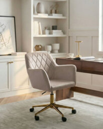 Beliani Desk Chair Leloria Velvet Taupe - thumbnail 2