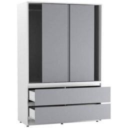 Urbn-Living Urbnliving 180Cm Height White Carcass 3 Sliding Grey Door With 4 Grey Drawer Wardrobe Clothes Storage Hanging Rail Bedroom - thumbnail 6