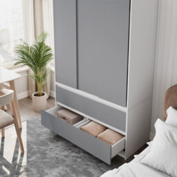 Urbn-Living Urbnliving 180Cm Height White Carcass 3 Sliding Grey Door With 4 Grey Drawer Wardrobe Clothes Storage Hanging Rail Bedroom - thumbnail 5