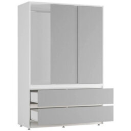 Urbn-Living Urbnliving 180Cm Height White Carcass 3 Sliding Grey Door With 4 Grey Drawer Wardrobe Clothes Storage Hanging Rail Bedroom - thumbnail 7