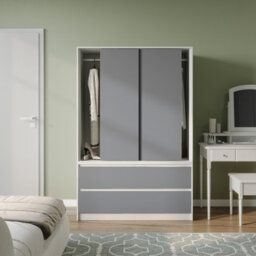 Urbn-Living Urbnliving 180Cm Height White Carcass 3 Sliding Grey Door With 4 Grey Drawer Wardrobe Clothes Storage Hanging Rail Bedroom - thumbnail 1