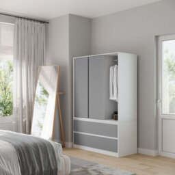 Urbn-Living Urbnliving 180Cm Height White Carcass 3 Sliding Grey Door With 4 Grey Drawer Wardrobe Clothes Storage Hanging Rail Bedroom - thumbnail 4