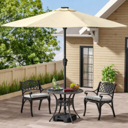 Living And Home Set Of 3 Black Retro Cast Aluminum Garden Bistro Furniture Set Round Table And Chair Set With Cushions - thumbnail 2