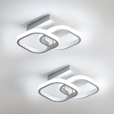 Pheashine White Interlocking Double Square Aluminium Led Ceiling Light 23X23Cm 22W 6500K Cool White 2 Pack For Bedroom, Hallway - image 1