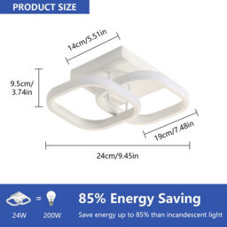 Pheashine White Interlocking Double Square Aluminium Led Ceiling Light 23X23Cm 22W 6500K Cool White 2 Pack For Bedroom, Hallway - thumbnail 3