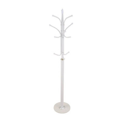 White Freestanding Hall Tree With Marble Base, 12 Hooks For Entryway - image 1