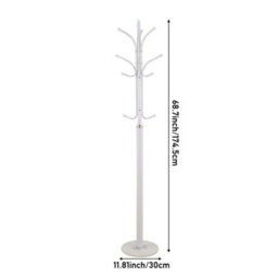 White Freestanding Hall Tree With Marble Base, 12 Hooks For Entryway - thumbnail 2