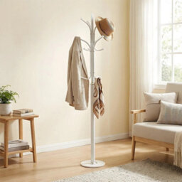 White Freestanding Hall Tree With Marble Base, 12 Hooks For Entryway - thumbnail 4
