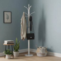 White Freestanding Hall Tree With Marble Base, 12 Hooks For Entryway - thumbnail 5