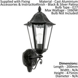 Elegant Ip44 Outdoor Wall Light In Black And Silver Patina - Perfect For Gardens And Patios - thumbnail 2