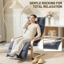 Birch Wood Lounge Chair For Living Room, Bedroom, Drak Grey - thumbnail 4