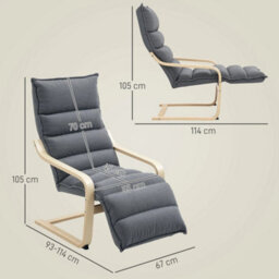 Birch Wood Lounge Chair For Living Room, Bedroom, Drak Grey - thumbnail 3