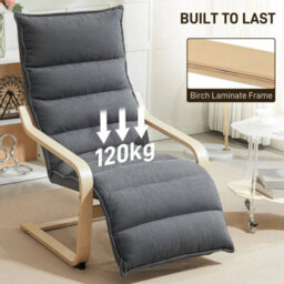 Birch Wood Lounge Chair For Living Room, Bedroom, Drak Grey - thumbnail 5
