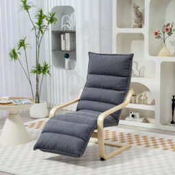 Birch Wood Lounge Chair For Living Room, Bedroom, Drak Grey - thumbnail 2