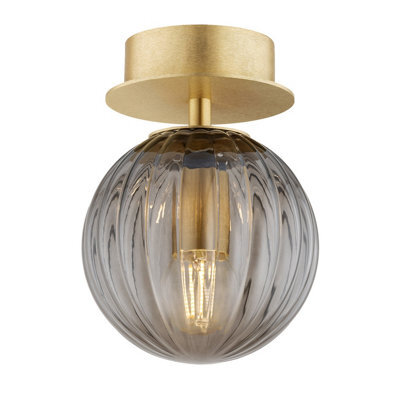 Luminosa Lighting Luminosa Paloma 12Cm Globe Ceiling Light Smoky (Fluted), Brushed Brass - image 1