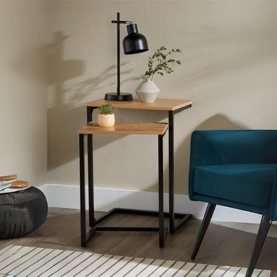 Set Of 2 Oak Wooden Nesting Coffee Tables - image 1