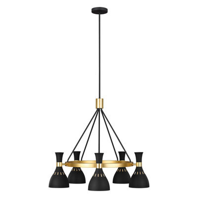 Luminosa Lighting Elstead Joan 5 Light Chandelier, Midnight Black, Midnight Black , Burnished Brass, E27 - image 1