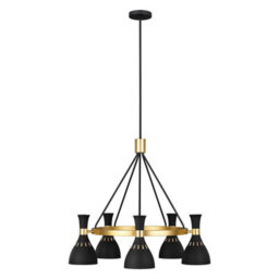 Luminosa Lighting Elstead Joan 5 Light Chandelier, Midnight Black, Midnight Black , Burnished Brass, E27 - thumbnail 1