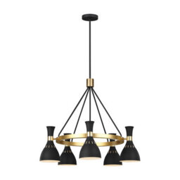 Luminosa Lighting Elstead Joan 5 Light Chandelier, Midnight Black, Midnight Black , Burnished Brass, E27 - thumbnail 2