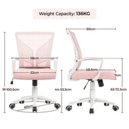 Yaheetech Pink Adjustable Mesh Office Chair With Lumbar Support And Armrests - thumbnail 3
