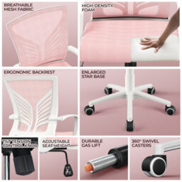 Yaheetech Pink Adjustable Mesh Office Chair With Lumbar Support And Armrests - thumbnail 6