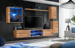 Arte Switch Xxiii Oak Wotan Wall Entertainment Unit For Tvs Up To 75 Inch - Warm Modern Style With Blue Led Display