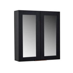 Homestylestore 600 X 650mm Black Grey Wall Mounted Mirrored Door Bathroom Cabinet And Brushed Copper Finger Pull Handles - thumbnail 1