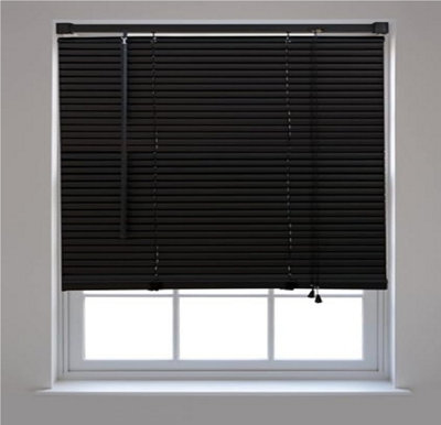 OPTIMAL PRODUCTS New Pvc Black Blinds Window Venetian Easy Fit Home Office Blind Wooden Effect 60Cm X 150Cm