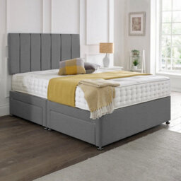 Dining Tables Oslo Matching Headboard Divan Set, 2 Drawer On Same Side With Sprung 1500 Comfort Mattress - Damask Fabric Grey - King - thumbnail 1